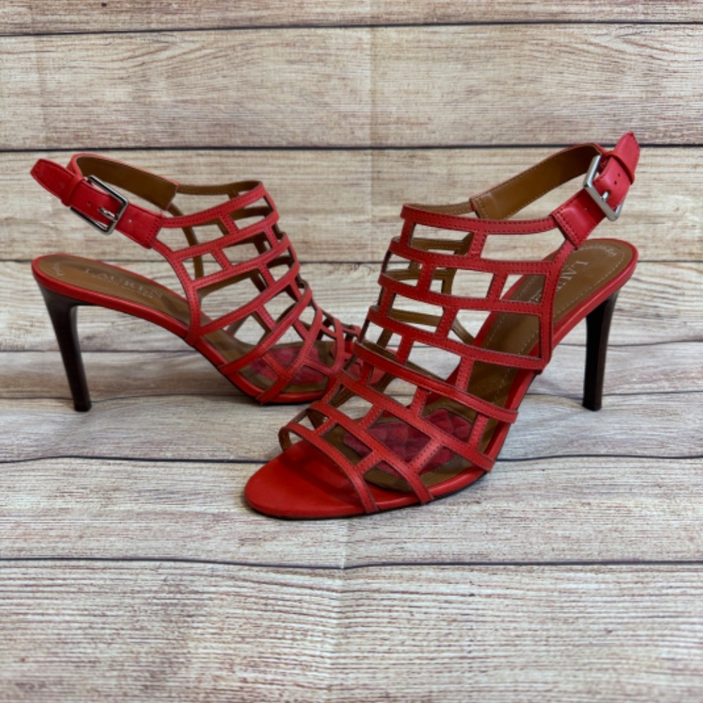 Lauren Ralph Lauren Coral Caged Heeled Sandals Size 9B